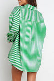 Casual Daily Striped Frenulum Turndown Collar Long Sleeve Two Pieces(4 Colors)