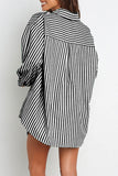 Casual Daily Striped Frenulum Turndown Collar Long Sleeve Two Pieces(4 Colors)