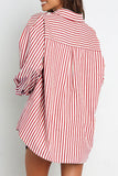 Casual Daily Striped Frenulum Turndown Collar Long Sleeve Two Pieces(4 Colors)