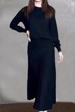 Elegant Solid Fold O Neck Long Sleeve Two Pieces(3 Colors)