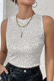 Sexy Solid Sequins O Neck Tops