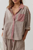 Casual Living Patchwork Basic Turndown Collar Long Sleeve Two Pieces