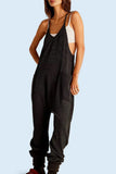 Casual Solid Pocket U Neck Loose Jumpsuits