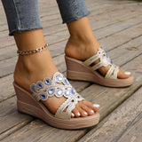 Casual Hollowed Out Patchwork Rhinestone Fish Mouth Out Door Wedges Shoes (Heel Height 3.15in)(3 Colors)