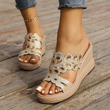 Casual Hollowed Out Patchwork Rhinestone Fish Mouth Out Door Wedges Shoes (Heel Height 3.15in)(3 Colors)