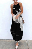 Casual Print Basic O Neck Long Dress Dresses(5 Colors)