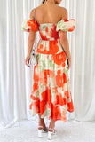 Sweet Elegant Floral Hollowed Out Off the Shoulder Printed Dress Dresses