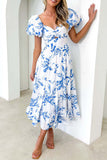 Sweet Elegant Floral Hollowed Out Off the Shoulder Printed Dress Dresses