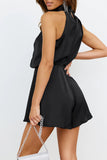 Elegant Solid Fold Halter Rompers