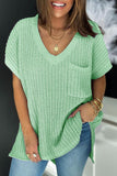 Casual Solid Hollowed Out Pocket V Neck Tops