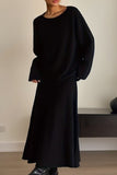 Elegant Solid O Neck Long Sleeve Two Pieces