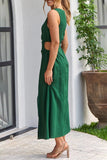 Sweet Simplicity Solid Hollowed Out Slit O Neck Sleeveless Dress Dresses