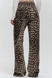 Street Print Leopard Buttons Loose Mid Waist Straight Full Print Bottoms