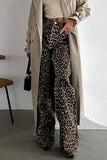 Street Print Leopard Buttons Loose Mid Waist Straight Full Print Bottoms