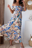 Sexy Vacation Floral Slit Off the Shoulder Printed Dress Dresses