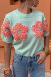 Sweet Solid Appliques Contrast O Neck Sweaters(4 Colors)