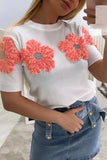 Sweet Solid Appliques Contrast O Neck Sweaters(4 Colors)