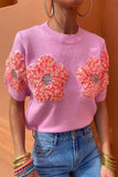 Sweet Solid Appliques Contrast O Neck Sweaters(4 Colors)