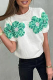 Sweet Solid Appliques Contrast O Neck Sweaters(4 Colors)