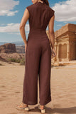 Elegant Simplicity Solid Scarf Collar Regular Jumpsuits