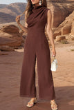 Elegant Simplicity Solid Scarf Collar Regular Jumpsuits