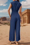 Elegant Simplicity Solid Scarf Collar Regular Jumpsuits