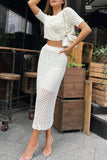 Celebrities Elegant Solid Hollowed Out O Neck Short Sleeve Two Pieces