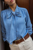 Elegant Solid Bandage With Bow Blouses