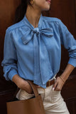 Elegant Solid Bandage With Bow Blouses