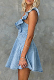 Sweet Elegant Make Old Flounce Denim Dresses