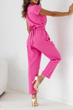 Casual British Style Solid Bandage Pocket V Neck Regular Jumpsuits(4 Colors)