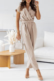 Casual British Style Solid Bandage Pocket V Neck Regular Jumpsuits(4 Colors)