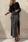 Casual Vintage National Totem Print Tassel Slit O Neck Half Sleeve Two Pieces