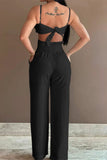 Sexy Solid Hollowed Out Pocket Flowers Regular Jumpsuits