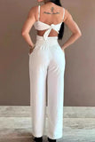 Sexy Solid Hollowed Out Pocket Flowers Regular Jumpsuits