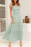 Sweet Elegant Print Flowers Fold Stringy Selvedge Off the Shoulder A Line Dresses