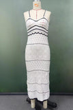 Sexy Solid Hollowed Out Contrast Weave V Neck One Step Skirt Dresses