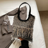 Casual Patchwork Tassel Sequins Chains Bags