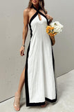 Casual Solid Slit Contrast Halter Sleeveless Dresses(3 Colors)