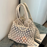 Casual Daily Solid Color Hollow Out Weave Bags