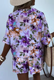 Casual Street Floral Print Patchwork Turndown Collar Short Sleeve Two Pieces