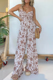 Casual Floral Print Backless Spaghetti Strap Regular Jumpsuits(6 Colors)