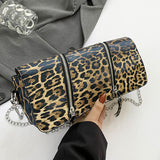 Casual Leopard Print Patchwork Chains Zipper Bags