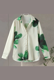 Casual Flowers Print Pocket Turndown Collar Long Sleeve Two Pieces