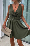 Sexy Solid Color Ruched With Belt V Neck Sleeveless Dresses(3 Colors)