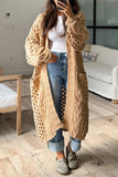 Casual Daily Solid Color Hollow Out Pocket Cardigan Collar Cardigans