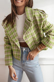 Casual Plaid Buttons Contrast Turn-back Collar Outerwear(3 Colors)