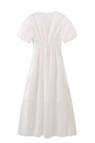 Elegant Solid Color Embroidered V Neck A Line Short Sleeve Dress