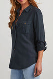 Casual Daily Pocket Buttons Turndown Collar Blouses(4 Colors)