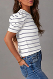 Casual Stripe Ruched Weave O Neck T-Shirts(5 Colors)